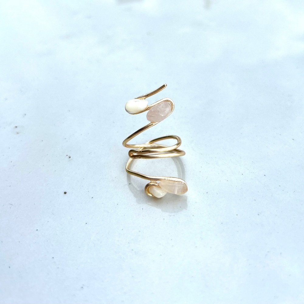 mother of pearl and rose quartz crystal ring